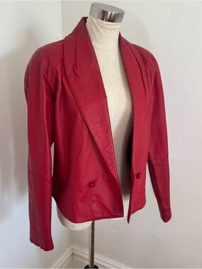 Vintage Women's Red 100% Leather Blazer Jacket